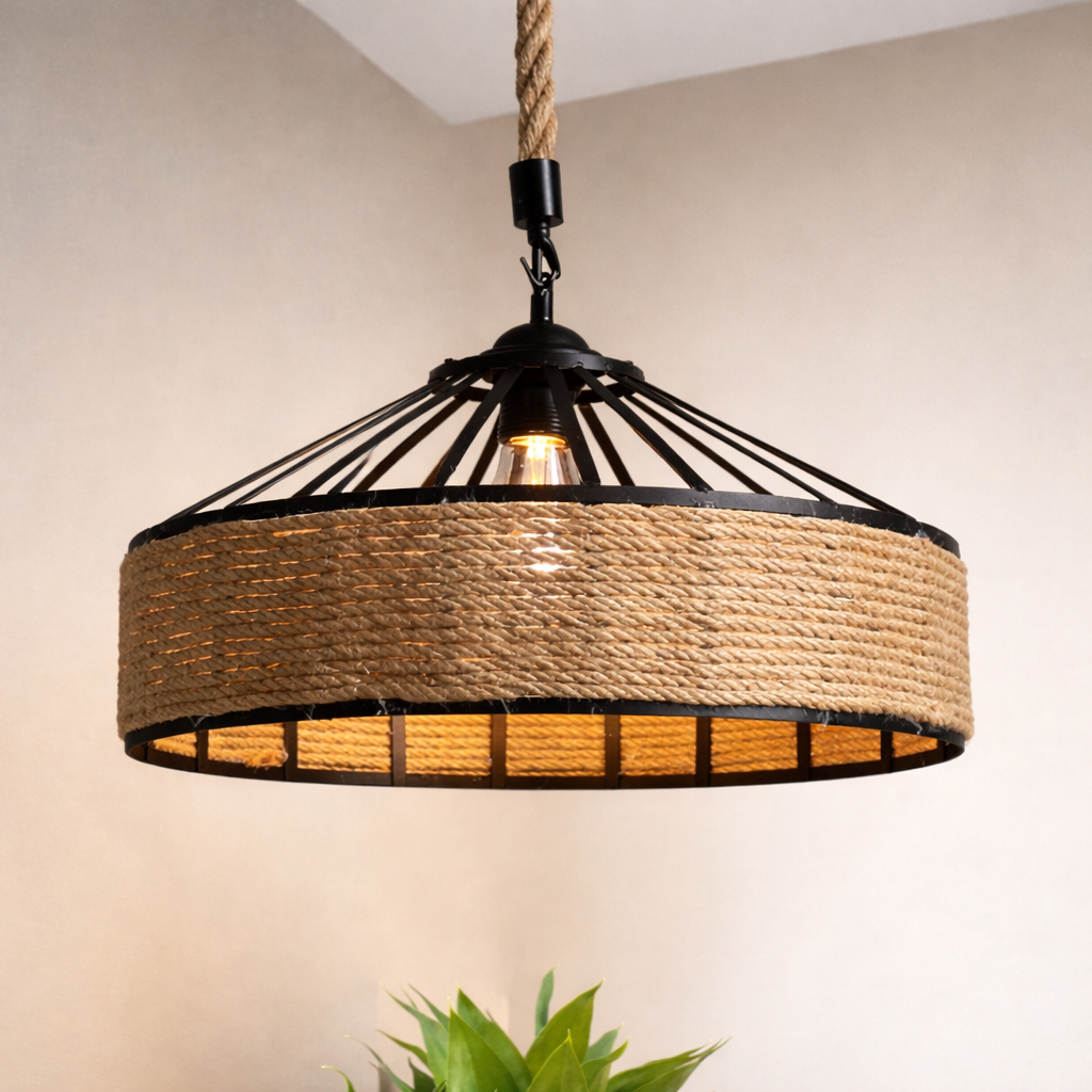 Suspension Vintage Corde Chanvre Champagne - Bohème