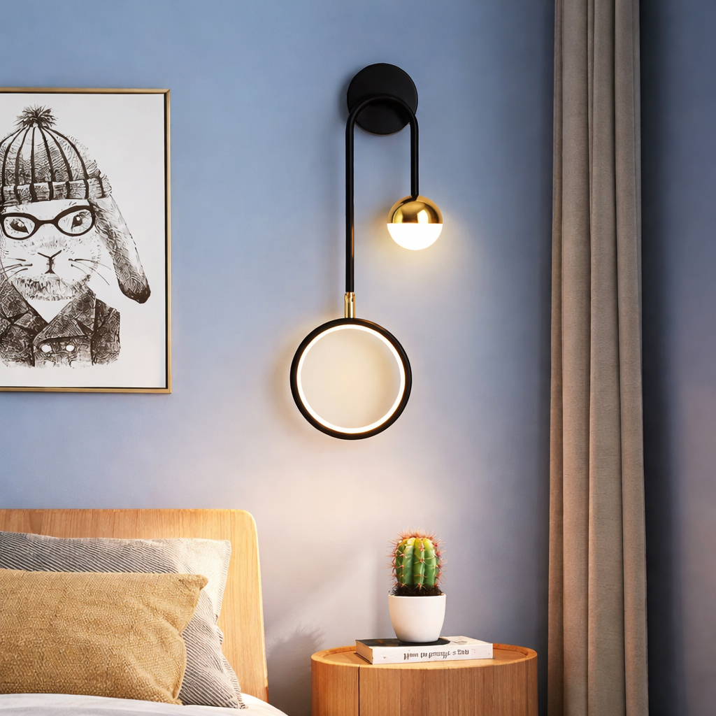 Applique LED Ronde Cercle Noir - Moderne